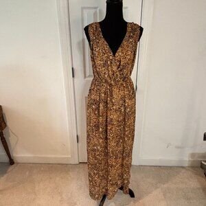 Socialite Women's Tan‎ Leopard Print V Neck Sleeveless Chiffon Maxi Dress S NEW